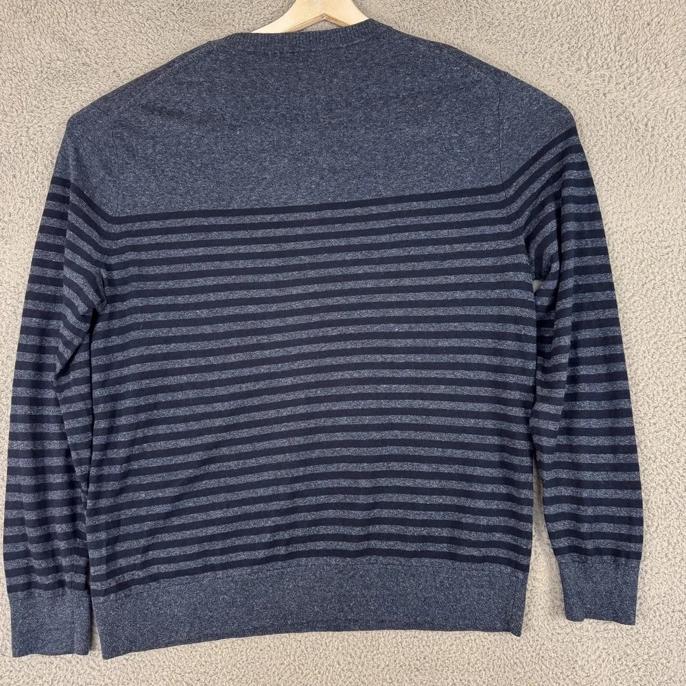 Banana Republic Sweater Mens XL Blue Silk Linen Stripe Crewneck Knit Lightweight